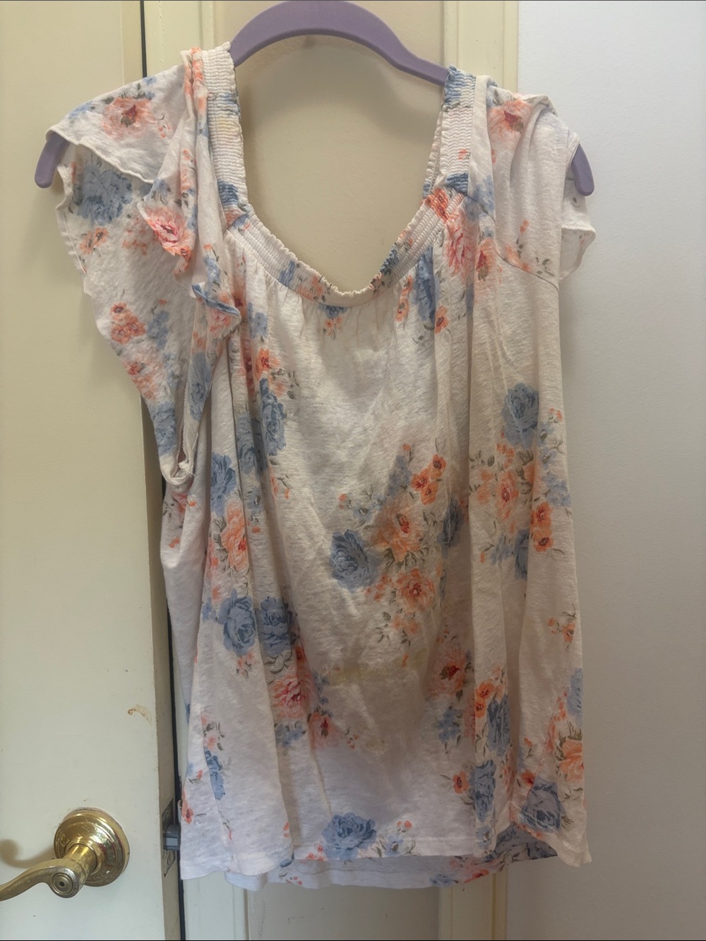 LOFT Cream Floral Scoop Neck Camisole with Blue & Pink Roses